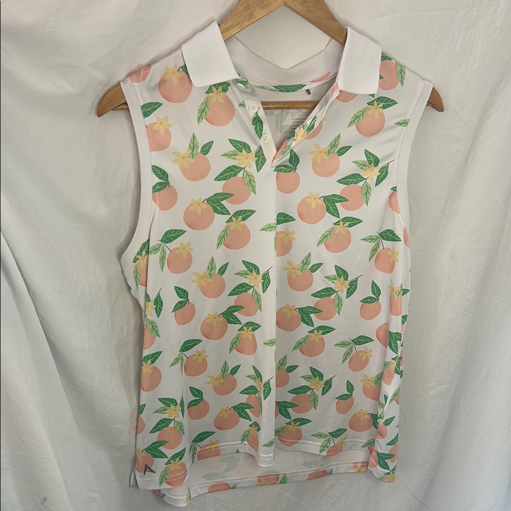 Antigua XL Sleeveless Golf Polo Peach Print Lightweight Top
